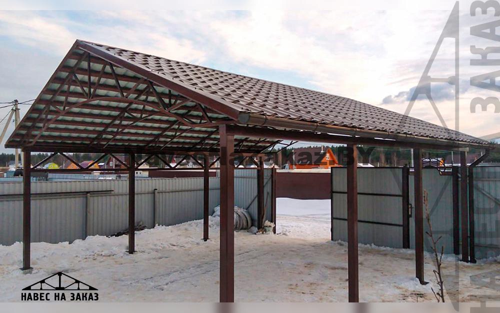 Двускатный навес для 2 машин 6 х 7 в Гомеле и области Двускатный навес для 2 машин 6 х 7
