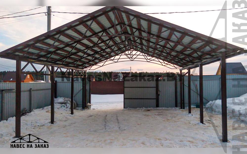 Двускатный навес для 2 машин 6 х 7 в Гомеле и области Двускатный навес для 2 машин 6 х 7